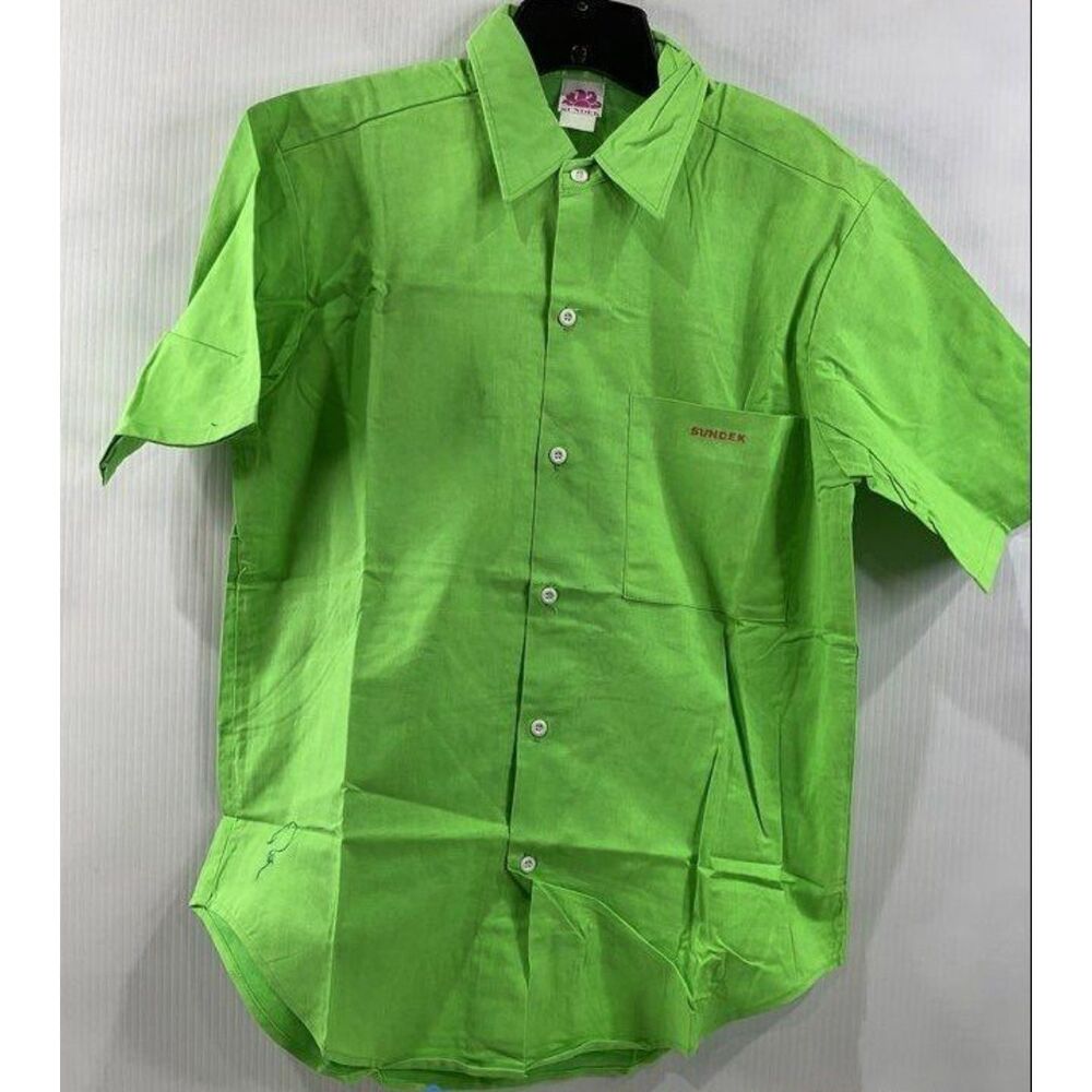 Vintage Sample Sundek Lime Green Short Sleeve Button Up Shirt Mens Size Medium